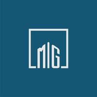 mg iniziale monogramma logo vero tenuta nel rettangolo stile design vettore