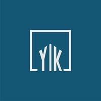 yk iniziale monogramma logo vero tenuta nel rettangolo stile design vettore