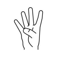 quattro numero mano gesto linea icona vettore illustrazione