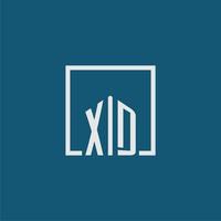 xd iniziale monogramma logo vero tenuta nel rettangolo stile design vettore