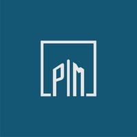pm iniziale monogramma logo vero tenuta nel rettangolo stile design vettore