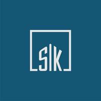 sk iniziale monogramma logo vero tenuta nel rettangolo stile design vettore