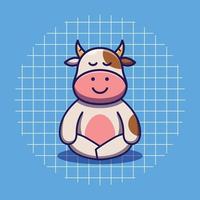 carino mucca Meditare cartone animato illustrazione vettore