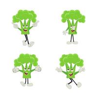 broccoli portafortuna cartone animato nel vettore. carino contento sorridente broccoli verdura impostato collezione. vettore piatto cartone animato personaggio illustrazione icona design. contenuto, felice, verde Sorridi, allegro viso emozione.