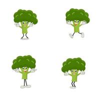 broccoli portafortuna cartone animato nel vettore. carino contento sorridente broccoli verdura impostato collezione. vettore piatto cartone animato personaggio illustrazione icona design. contenuto, felice, verde Sorridi, allegro viso emozione.