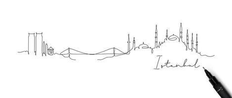 città silhouette Istanbul nel penna linea stile disegno con nero Linee su bianca sfondo vettore