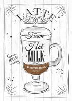 manifesto caffè latte macchiato nel Vintage ▾ stile disegno su legna sfondo vettore