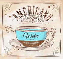 manifesto caffè Americano nel Vintage ▾ stile disegno con gesso su il lavagna vettore