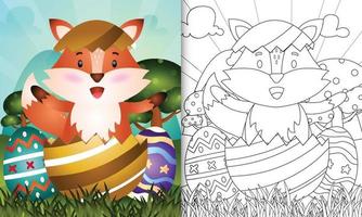 libro da colorare per bambini felice giorno di pasqua a tema con illustrazione di una volpe carina nell'uovo vettore