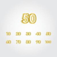 50 anni anniversario gold line design set logo template vettoriale illustrazione