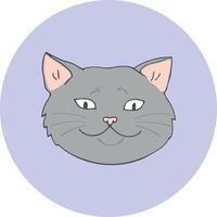 carino Britannico gatto viso su blu il giro sfondo. mano disegnato gatto testa isolato. semplice animale domestico schizzo per Stampa, design e logo vettore