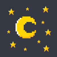 Luna e stelle nel pixel arte stile vettore