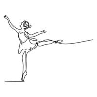 una sola linea di disegno bella donna ballerina. bella ballerina mostra lo stile di movimento della danza. personaggio femminile che balla sul palco. logo di concetto di ballerino minimalista di bellezza. illustrazione vettoriale