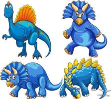 set di personaggio dei cartoni animati di dinosauro blu vettore