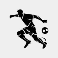 un' nero e bianca disegno di un' calcio giocatore dribbling un' sfera. vettore