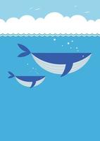 vettore blu balena famiglia nel il mare senza soluzione di continuità piatto illustrazione con blu sfondo e testo spazio. orizzontalmente ripetibile.