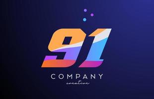 colorato numero 91 logo icona con punti. giallo blu rosa modello design per un' azienda e affari vettore