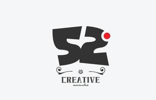 grigio 52 numero logo icona design con rosso punto. creativo modello per azienda e attività commerciale vettore
