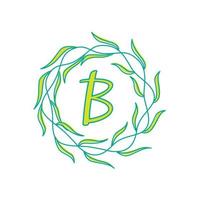 lettera B con circolare verde foglia logo vettore icona simbolo illustrazione design modello