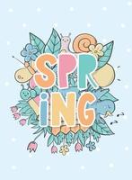primavera lettering citazione decorato con scarabocchi per saluto carte, asilo manifesti, stampe, adesivi, segni, eccetera. eps 10 vettore