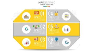 Infograph 6 step elemento di colore giallo con diagramma grafico a cerchio, design grafico aziendale. vettore