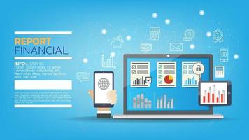 laptop con grafici e tabelle sullo schermo, contabilità, analisi, audit, ricerca, risultati. vettore