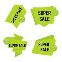 impostato di quattro verde super vendita adesivi con testo. vendita etichetta modello. vettore illustrazione