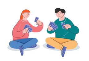 passatempo personaggio persone giocando carte vettore illustrazione