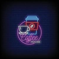 vettore del testo di stile delle insegne al neon di logo della casa di caffè