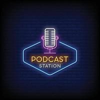 stazione di podcast design insegne al neon stile testo vettoriale