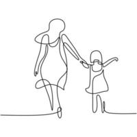 un unico disegno della giovane mamma felice che tiene sua figlia. una madre che gioca insieme al suo bambino a casa isolato su sfondo bianco. concetto di genitorialità familiare. illustrazione vettoriale