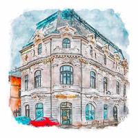 architettura Romania acquerello schizzo mano disegnato illustrazione vettore