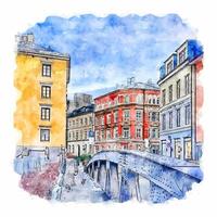 Oslo Norvegia acquerello schizzo mano disegnato illustrazione vettore