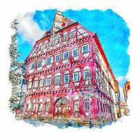 Rathaus markgroningen Germania acquerello schizzo mano disegnato illustrazione vettore