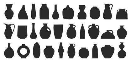 set di diverse forme di vasi decorativi e illustrazione vettoriale pentole. forme minimaliste nei colori neri. arte contemporanea per l'arredamento della casa. elemento di design per poster, copertina, brochure