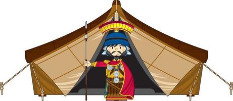 carino cartone animato romano centurione al di fuori tenda storia illustrazione vettore