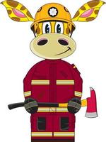 cartone animato UK giraffa vigile del fuoco personaggio con ascia vettore