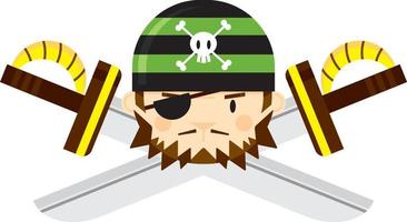 cartone animato spavaldo bandana pirata con attraversato spade vettore