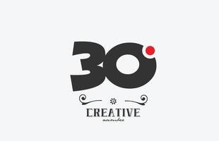 grigio 30 numero logo icona design con rosso punto. creativo modello per azienda e attività commerciale vettore