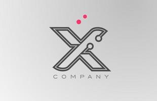 rosa grigio X alfabeto lettera logo icona design con linea e punto. creativo modello per attività commerciale e azienda vettore