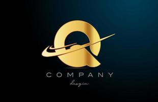 q alfabeto lettera logo con Doppio swoosh nel oro d'oro colore. aziendale creativo modello design per azienda vettore