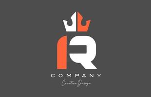 arancia grigio bianca r alfabeto lettera logo icona design. creativo re corona modello per azienda e attività commerciale vettore