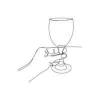 disegnare uno continuo linea. mano Tenere con vino bicchiere. vettore illustrazione