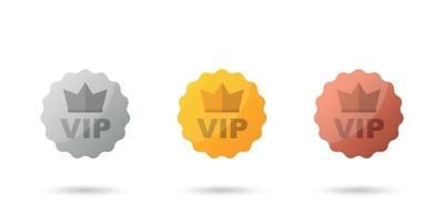 vip badge icona nel piatto stile. oro, argento e bronzo colore vettore illustrazione su isolato sfondo. premio lusso cartello attività commerciale concetto.