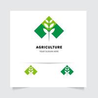 piatto emblema logo design per agricoltura con il concetto di verde le foglie vettore. verde natura logo Usato per agricolo sistemi, agricoltori, e piantagione prodotti. logo modello. vettore