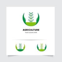 piatto emblema logo design per agricoltura con il concetto di verde le foglie vettore. verde natura logo Usato per agricolo sistemi, agricoltori, e piantagione prodotti. logo modello. vettore