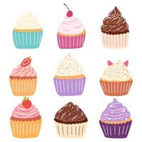 mano disegnato delizioso cupcakes nel cartone animato stile. vettore illustrazione di dolci, dolce, pasticcini