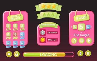 set di gioco di selezione del livello ui pop-up e stella con nastro per illustrazione vettoriale 2d gui