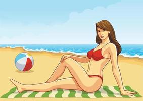 ragazza bikini rilassarsi sulla spiaggia vettore