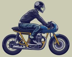 moto cafè racer con illustrazione motociclista per logo o elementi di design. casco in strati separati.